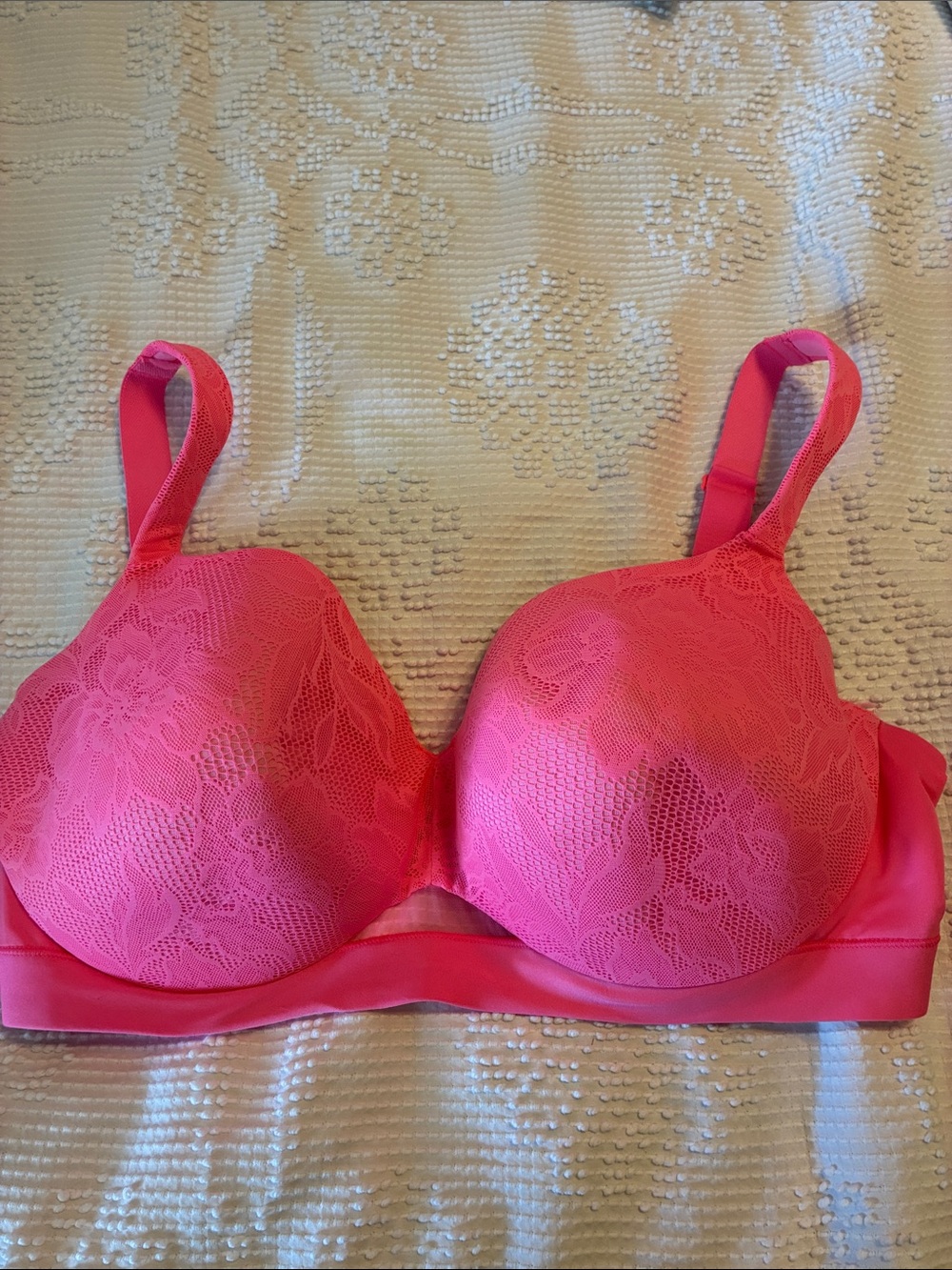 Cacique Hot Pink Lace Underwire Molded Bra